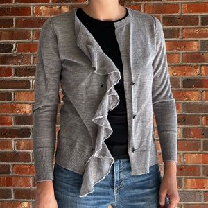 J. Crew grey ruffle cardigan